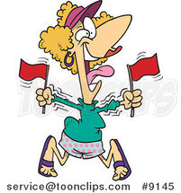 Cartoon Lady Waving Flags at a Parade by Toonaday