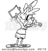 Cartoon Black and White Line Drawing of a Female Coach Screaming by Toonaday