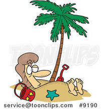 Cartoon Lady Buried in Sand Under a Palm Tree by Toonaday