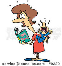 Cartoon New Mom Reading a Parenting Book by Toonaday