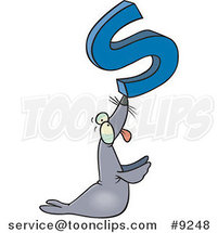 Cartoon Seal Holding up the Letter S by Toonaday