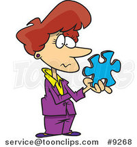 Cartoon Business Woman Holding a Puzzle Piece by Toonaday