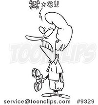 Cartoon Black and White Line Drawing of a Mad Lady Holding a Telephone by Toonaday