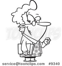 Cartoon Black and White Line Drawing of a Friendly School Teacher by Toonaday