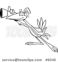 Cartoon Black and White Line Drawing of a Scoping Bird Using a Telescope by Toonaday
