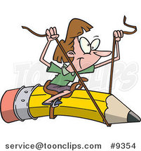 Cartoon Business Woman Riding a Pencil by Toonaday