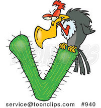 Cartoon Vulture Perched on a Letter V Cactus by Toonaday