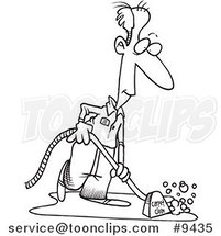 Cartoon Black and White Line Drawing of a Carpet Cleaner by Toonaday