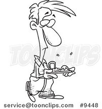 Cartoon Black and White Line Drawing of a Guy with Stinky Cafeteria Food by Toonaday