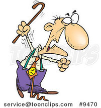 Cartoon Grumpy Old Guy Waving His Cane by Toonaday