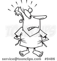 Cartoon Black and White Line Drawing of a Hospital Patient Trying to Cover up His Rear by Toonaday
