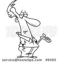 Cartoon Black and White Line Drawing of a Guy Holding out Change by Toonaday