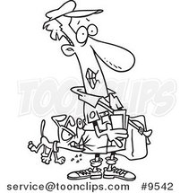 Cartoon Black and White Line Drawing of a Dog Biting a Mail Guy by Toonaday
