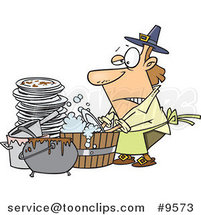 Cartoon Guy Washing Dishes in a Barrel by Toonaday