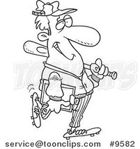 Cartoon Black and White Line Drawing of a Baseball Coach by Toonaday