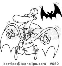 Cartoon Line Art Design of a Vampire and Flying Bat by Toonaday