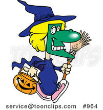 Cartoon Halloween Witch Girl Carrying a Pumpkin Basket by Toonaday