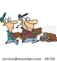 Cartoon Father and Son Carrying Wood by Toonaday