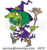 Cartoon Creepy Green Witch Walking by Toonaday