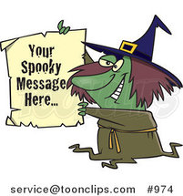 Cartoon Witch Holding up a Piece of Paper with Sample Text by Toonaday