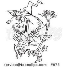 Cartoon Line Art Design of a Creepy Witch Walking by Toonaday