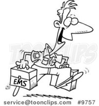 Cartoon Black and White Line Drawing of a Happy Paramedic by Toonaday
