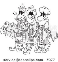Cartoon Line Art Design of Three Wise Dudes Wearing Shades and Riding Camels by Toonaday