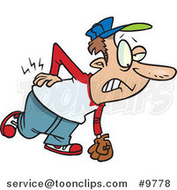 Cartoon Baseball Player with Back Pain by Toonaday