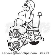 Cartoon Black and White Line Drawing of a Motorcycle Cop by Toonaday