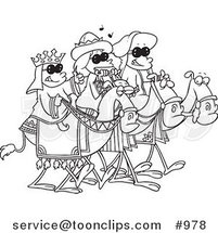 Cartoon Line Art Design of Three Wise Kids Wearing Shades and Riding Camels by Toonaday