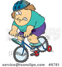 Cartoon Chubby Guy Riding a Bike with Training Wheels by Toonaday