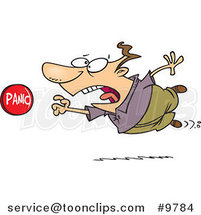 Cartoon Guy Rushing to Push a Panic Button by Toonaday