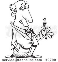 Cartoon Black and White Line Drawing of a Critic Holding a Bleeding Pen by Toonaday