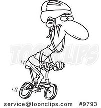 Cartoon Black and White Line Drawing of a Cyclist by Toonaday