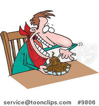 Cartoon Guy Eating Spaghetti at a Table by Toonaday