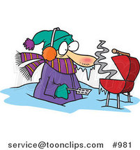 Cartoon Cold Guy Barbequeing Waist Deep in Snow by Toonaday