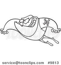 Cartoon Black and White Line Drawing of a Leaping Wrestler by Toonaday