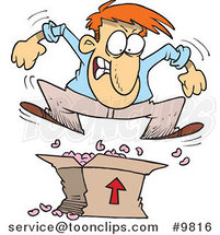 Cartoon Guy Jumping on Packing Peanuts in a Box by Toonaday