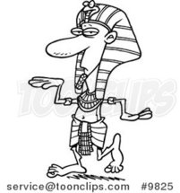 Cartoon Black and White Line Drawing of a Dancing Pharaoh by Toonaday