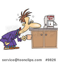 Cartoon Guy Patiently Waiting for a Coffee Maker by Toonaday