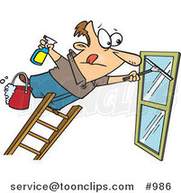 Cartoon Window Cleaner Leaning Far over a Ladder by Toonaday