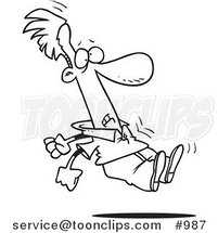 Cartoon Line Art Design of a Guy Being Lifted off the Ground in Heavy Wind by Toonaday