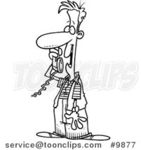 Cartoon Black and White Line Drawing of a Guy on the Phone by Toonaday