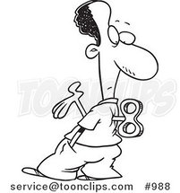 Cartoon Line Art Design of a Black Wind up Business Man Holding a Hand out and Looking at His Back by Toonaday