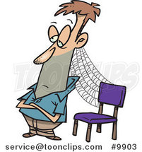 Cartoon Patient Guy with Cobwebs by a Chair by Toonaday