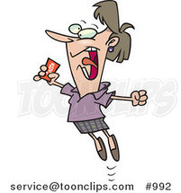 Cartoon Happy Lady Holding a Winning Lottery Ticket by Toonaday