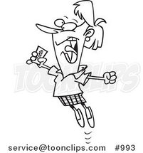 Cartoon Line Art Design of a Happy Lady Holding a Winning Lottery Ticket by Toonaday