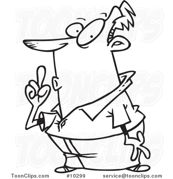 Cartoon Black and White Line Drawing of a Shushing Guy #10299 by Ron ...