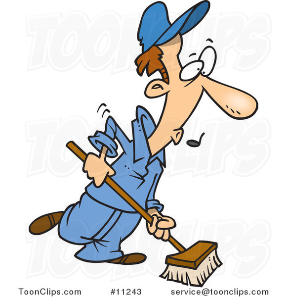 Cartoon Janitor Using a Push Broom #11243 by Ron Leishman