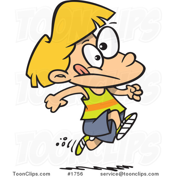 Cartoon Girl Running Track #1756 by Ron Leishman